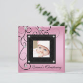 Bébé rose noir fille photo Christening Invitations (Debout devant)