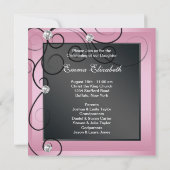 Bébé rose noir fille photo Christening Invitations (Dos)