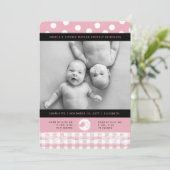 Bébé rose Oiseaux dentelle Twin Girls Faire-part d (Debout devant)