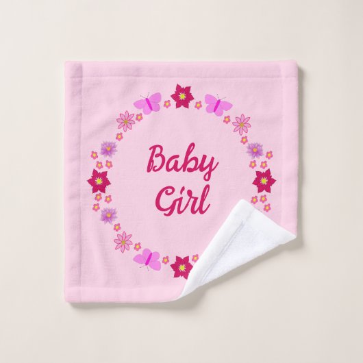 Bébé rose Papillons et fleurs personnalisés (Gant de toilette)