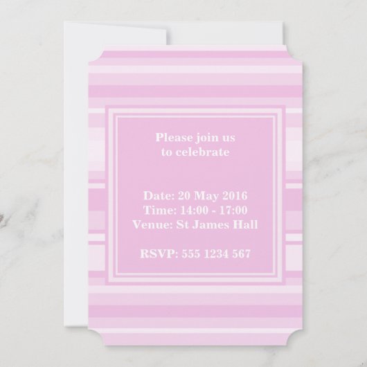 Bébé rose rayures invitation (Dos)