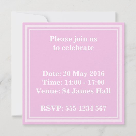 Bébé rose rayures invitation (Dos)