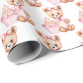 Bébé rose Teddy Bear Papier cadeau (Coin rond)