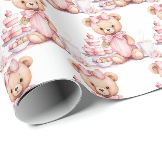 Bébé rose Teddy Bear Papier cadeau (Coin rond)