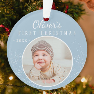 Bébé`s First Christmas Blue Baby Boy Photo