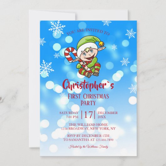 Bébé`s First Christmas Party Elf Candy Invitation (Devant)
