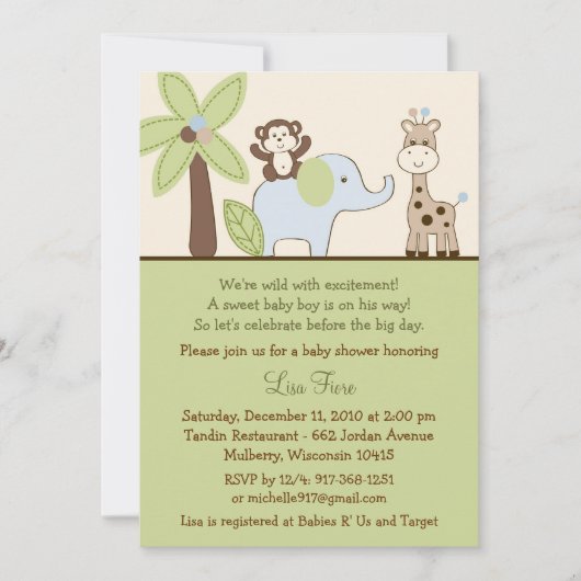 Bébé Safari Jungle Invitation à la douche pour béb (Devant)