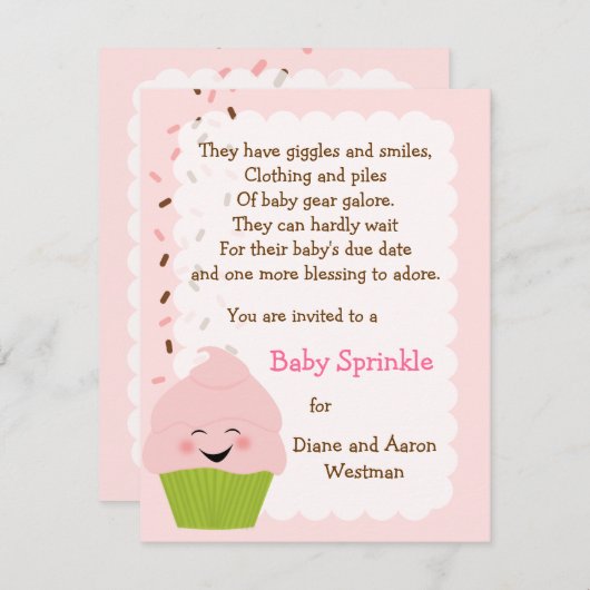 Bébé Saupoudré Dans Une Invitation À Pink (Devant / Derrière)