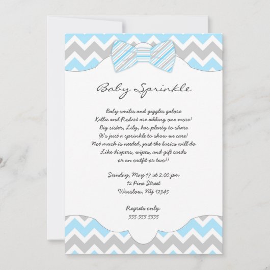Bébé saupoudrer Bleu Bow cravate invitations baby (Devant)