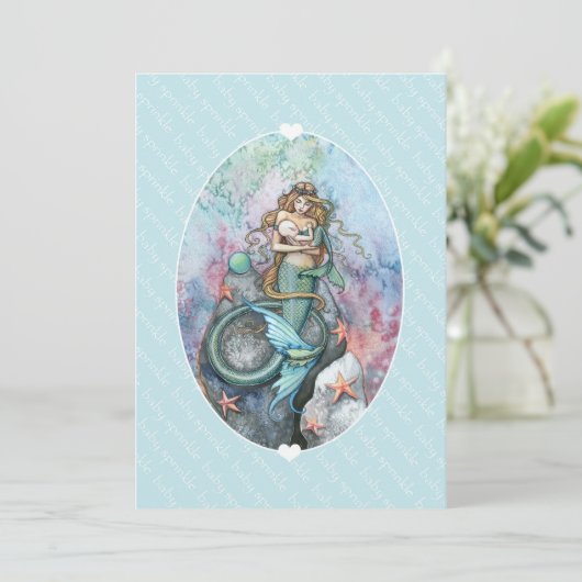 Bébé Saupoudrer Invitations Sirène et bébé (Debout devant)