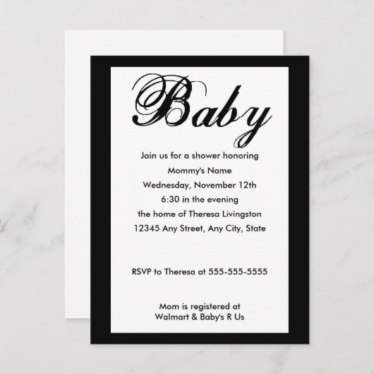 Bébé Script Baby shower Invitation Blanc (Devant / Derrière)