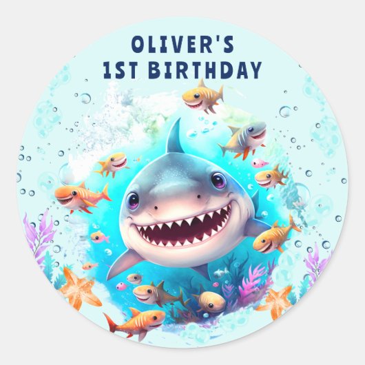 Bébé Shark Boy 1er Anniversaire Stickers (Devant)