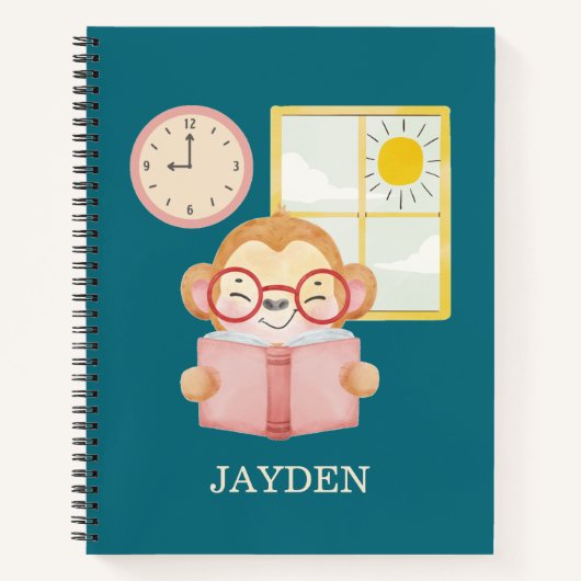 Bébé Singe Mignon Livre de Lecture Matin Nom Enfan (Devant)