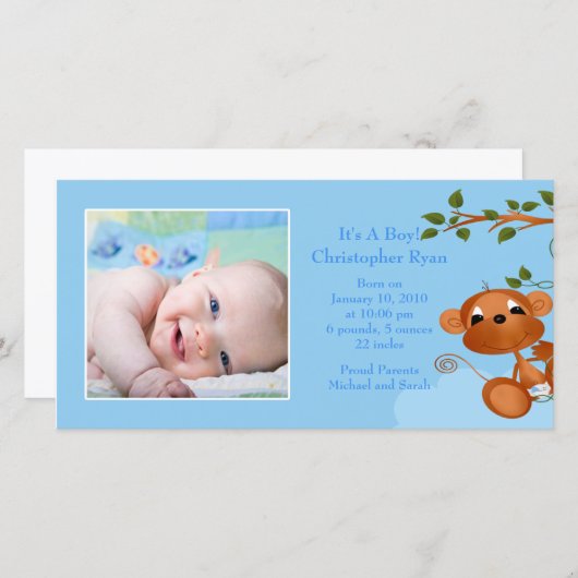 Bébé singe PHOTO Faire-part de naissance garçon (Devant / Derrière)
