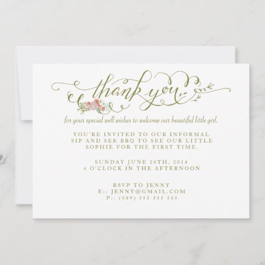 Bébé Sip & Voir Merci Faire-part de naissance (Dos)