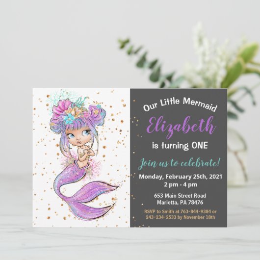 Bébé Sirène Anniversaire Invitation (Debout devant)