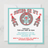 Bébé Sock Singe Anniversaire Fête Invitations (Dos)