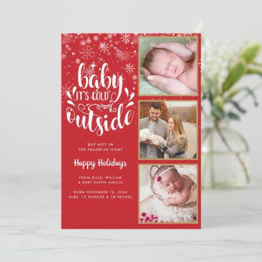 Bébé son froid dehors 3 Faire-part de naissance ph (Debout devant)