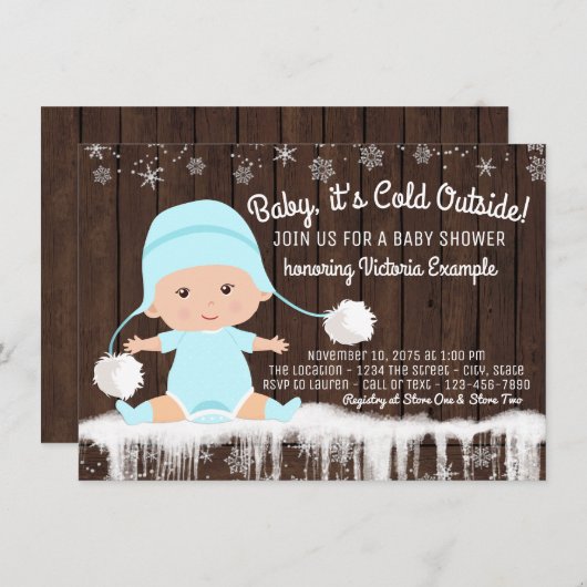 Bébé son Invitation de Baby shower de flocon de ne (Devant / Derrière)