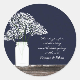 Bébé souffle dans Mason Jar Stickers bleu rustique