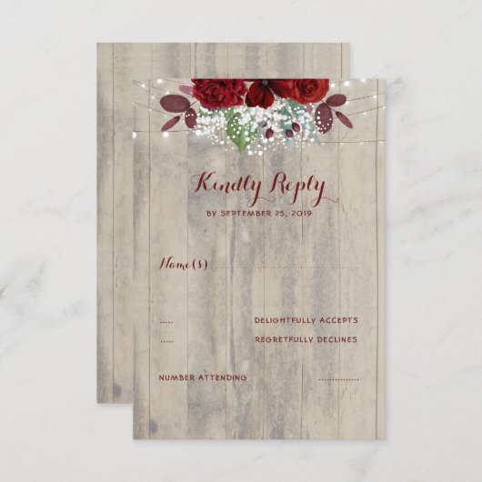 Bébé souffle et fleurs bordeaux RSVP rustique (Devant / Derrière)