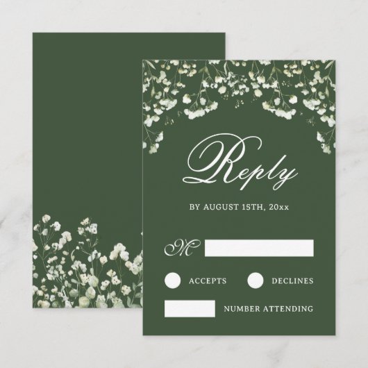 Bébé souffle sur sage Carte RSVP de mariage vert (Devant / Derrière)