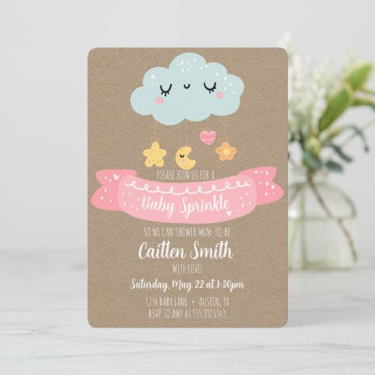 Bébé Sprinkle Baby shower Cloud Invitation (Debout devant)