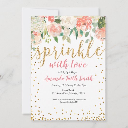Bébé Sprinkle Invitation Card Floral (Devant)