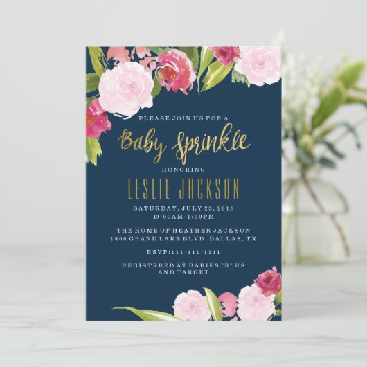 Bébé Sprinkle Invitation Marine et Gold (Debout devant)