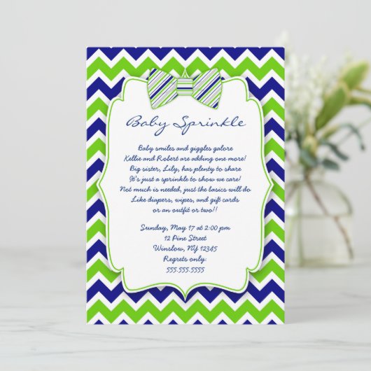 Bébé Sprinkle Marine Green Bow cravate invitation (Debout devant)