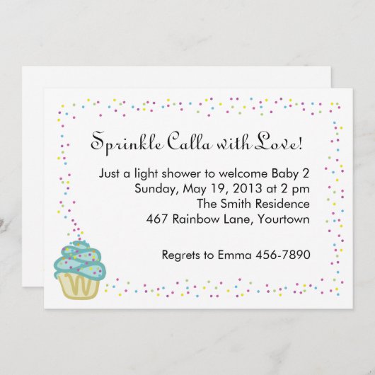 Bébé Sprinkle Shower Invitation avec Blue Cupcake (Devant / Derrière)