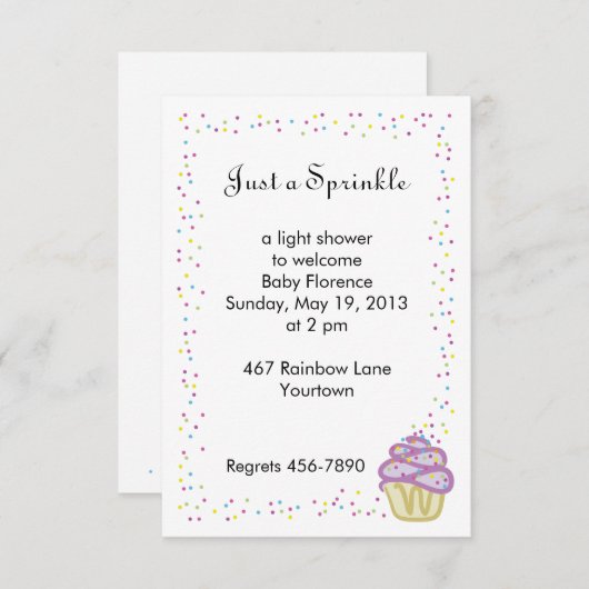 Bébé Sprinkle Shower Invitation Cupcake violet (Devant / Derrière)