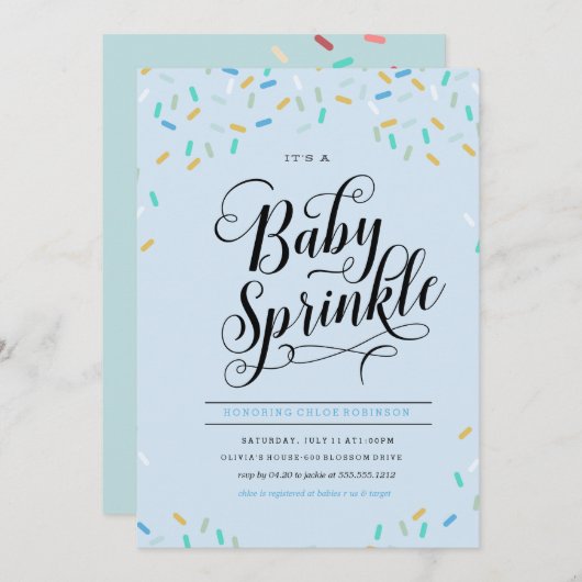BÉBÉ SPRINKLES CONFETTI INVITATION (Devant / Derrière)