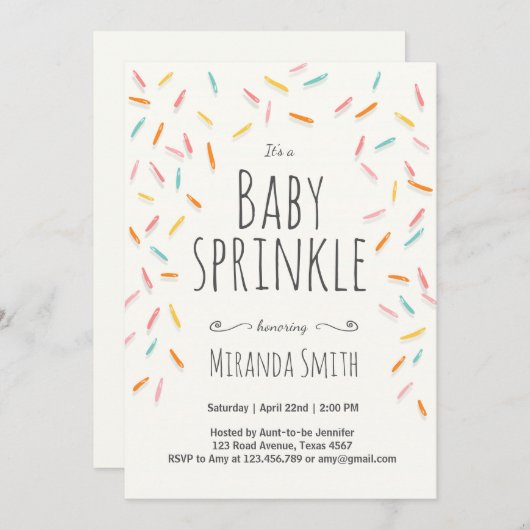 Bébé Sprinkles Invitation Sprinkles Confetti (Devant / Derrière)