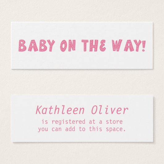 Bébé sur le chemin Dotted Pink Carte d'enregistrem (Devant & derrière)