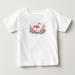 Bébé T-Shirt avec flamant rose et fleurs pour fille.