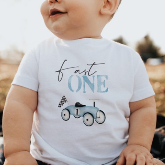 Bébé T-shirt de fête pour le thème voiture de course bl