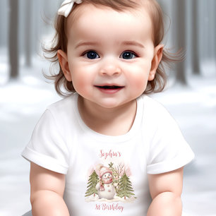 Bébé T-shirt Fille Bonhomme de Neige Vintage Rose pour