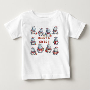 BÉBÉ T-SHIRT FUNNY HIPPO JE VEUX UN CADEAU POUR LES ENF