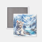 Bébé tigre blanc aimant frigo, tigre de neige (Recto/Verso)