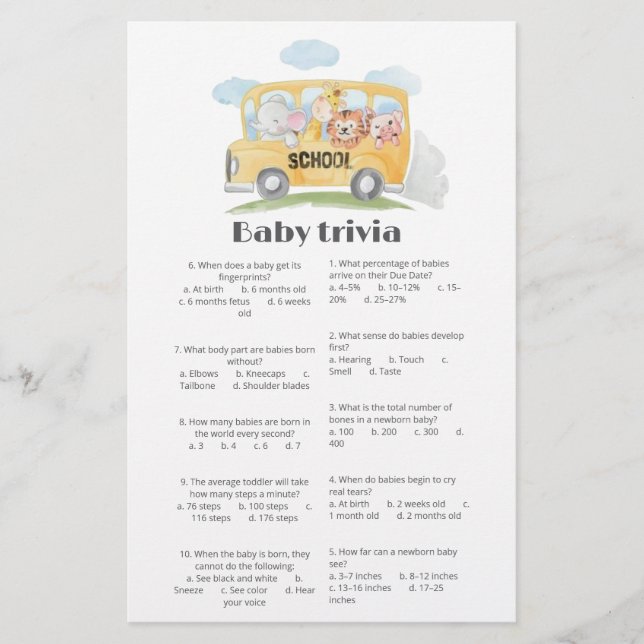 Bébé trivia Scrip Cute Woodland carte Baby shower (Devant)