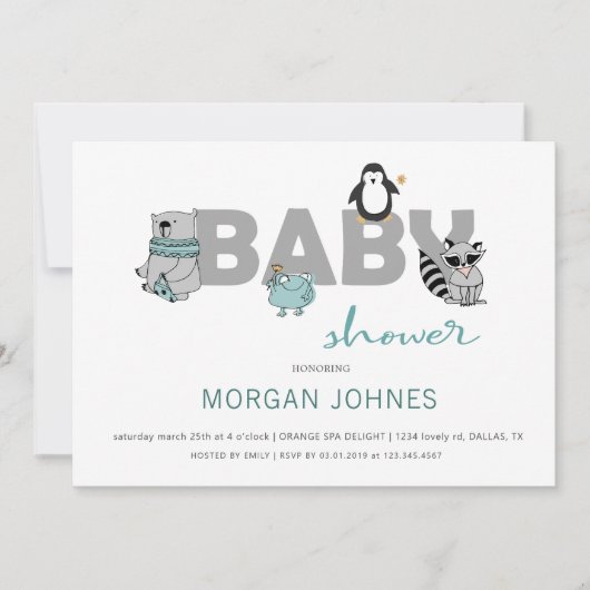 Bébé turquoise | Invitation Baby shower (Devant)