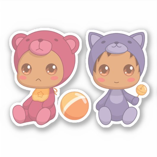 Bébé Twins Bear Chat Sticker (Devant)