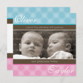 BÉBÉ TWINS FAIRE-PART :: harmonie 1SQ (Devant / Derrière)