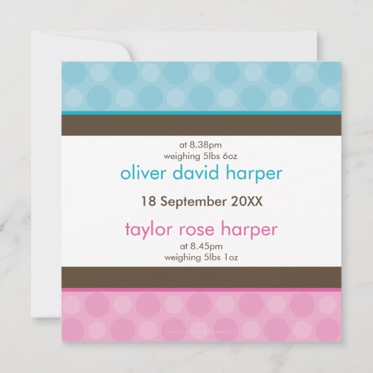 BÉBÉ TWINS FAIRE-PART :: harmonie 1SQ (Dos)