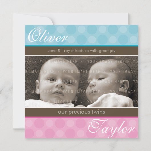 BÉBÉ TWINS FAIRE-PART :: harmonie 1SQ (Devant)