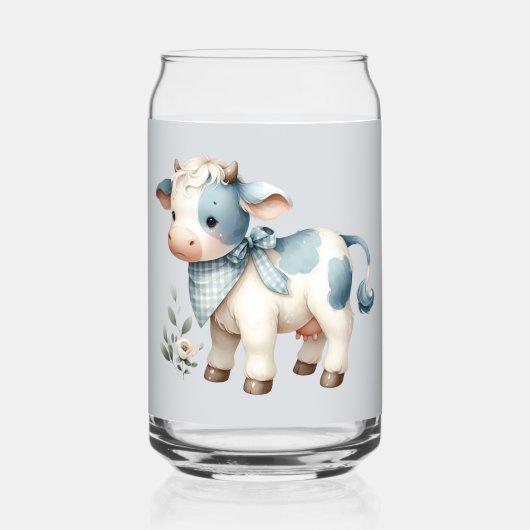 Bébé Vache Gingham Bleu Pastel Esthétique Ferme (Recto)