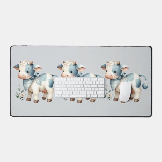 Bébé Vache Gingham Bleu Pastel Esthétique Ferme (Clavier et souris)