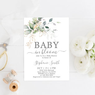 Bébé vert en fleur Baby shower Invitation