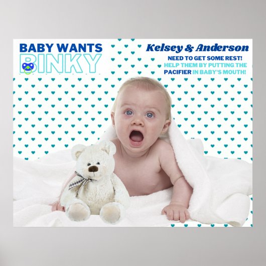 Bébé veut Binky | Poster du jeu Baby shower amusan (Devant)